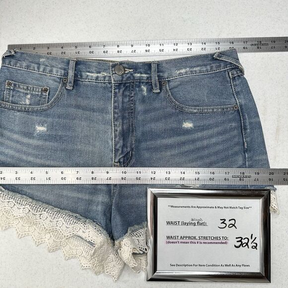 Free People Shorts Womens 29 Crochet High Rise Blue Jean Denim Anthropologie - Picture 4 of 10